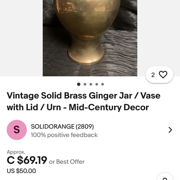 Vintage Solid Brass Ginger Jar / Vase with Lid / Urn - Mid-Century Decor - Picture 3 of 3